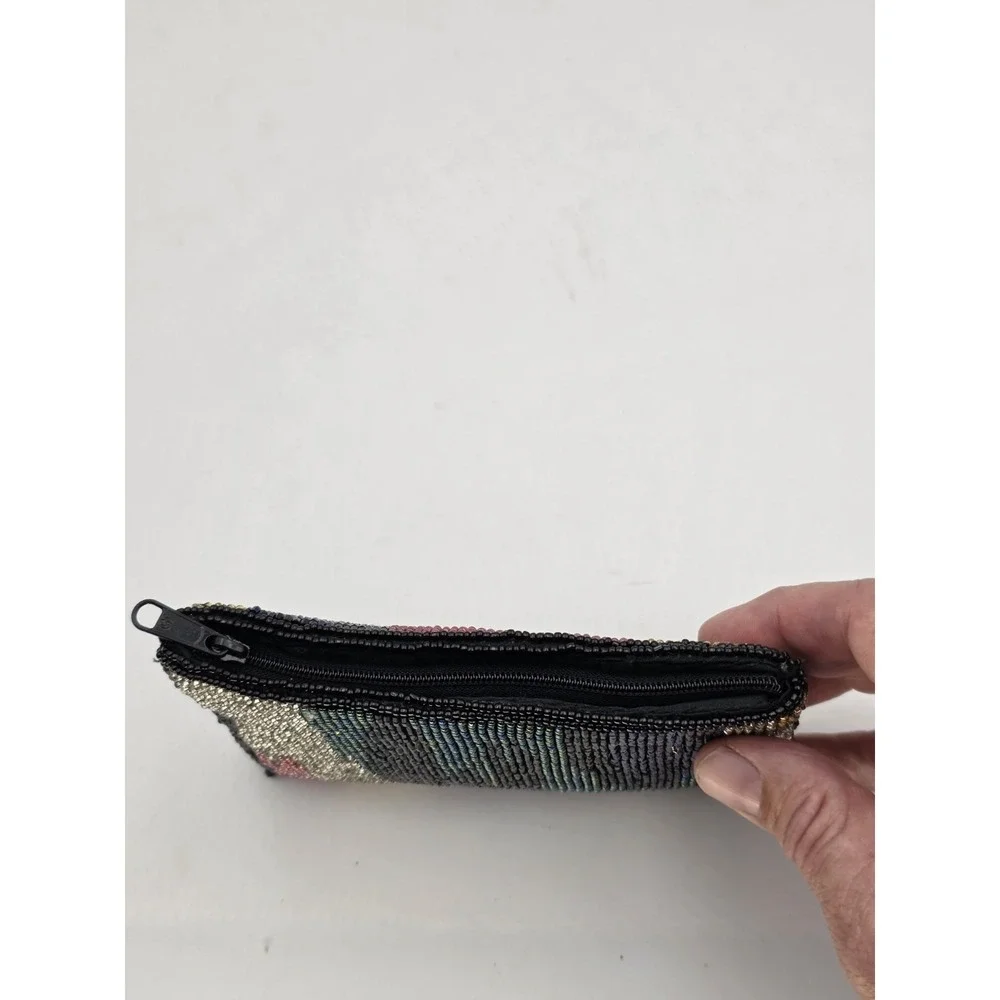 VTG Neiman‎ Marcus Beaded Coin Purse Clutch Abstract Zip Black Gold 6x4